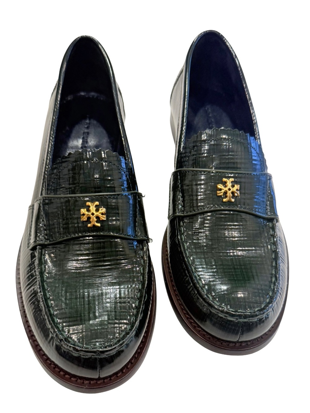 Tory Burch Classic Loafers Textured Patent Leather In Dark Everglade Sz 6 NEW!